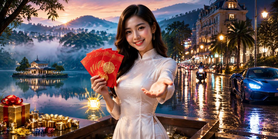 Người dùng Đà Lạt nhận phong bì đỏ thưởng và kiểm tra hỗ trợ tài khoản trong trang phục áo dài