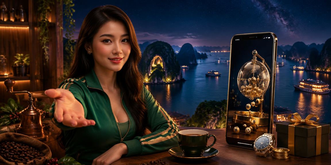 Người dùng thưởng thức cà phê buổi sáng tại Hạ Long và xem kết quả xổ số